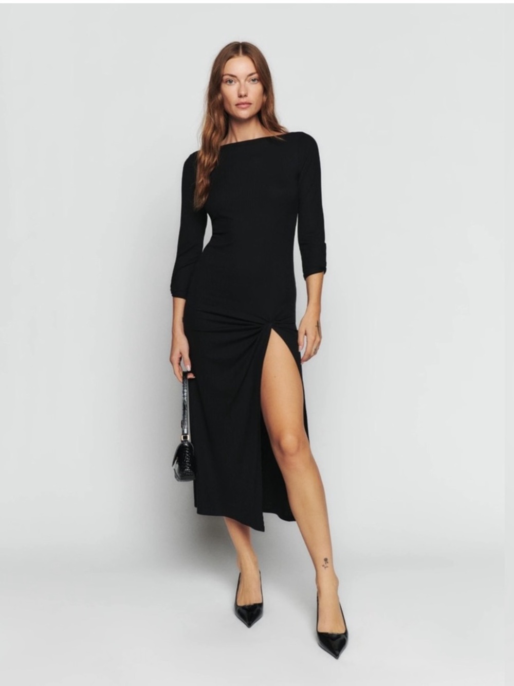 REFORMATION Belmont Knit Ribbed Midi Dress